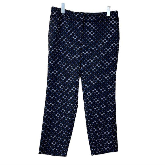 Ann Taylor Ankle Pants Devon Fit Blue Black Geometric Print Women's Size 8 - Picture 2 of 7